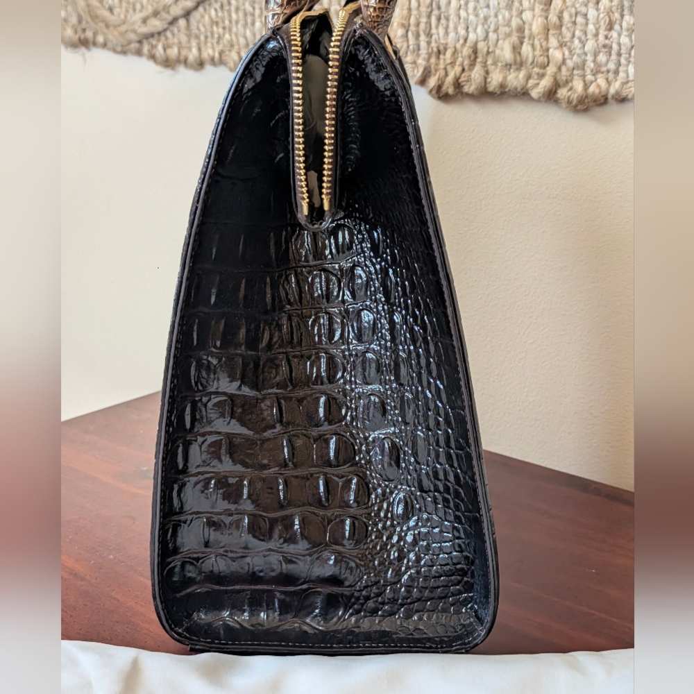 Brahmin Black and Taupe Croc-Embossed Satchel - Picture 4 of 16